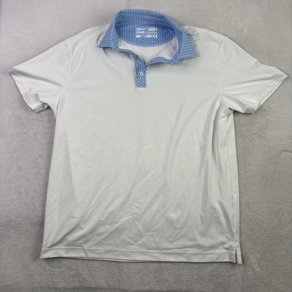 USA Palm Drift White Short Sleeve Collared Polo Golf Shirt Men's XL